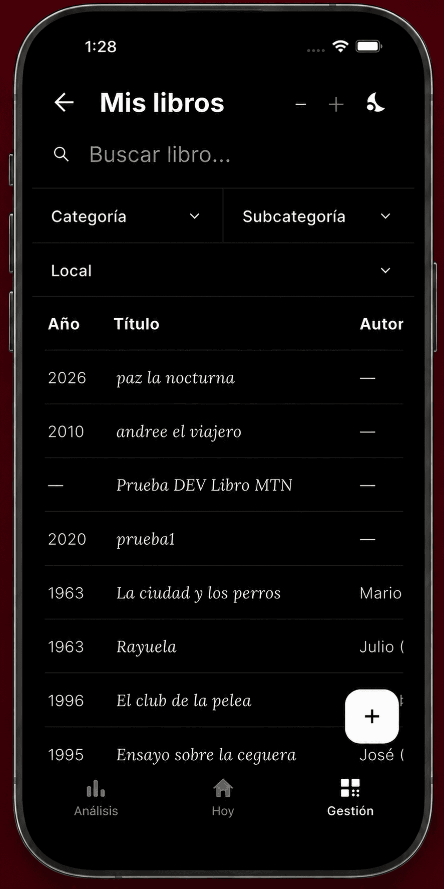 Vista de la solución Librería en iPhone